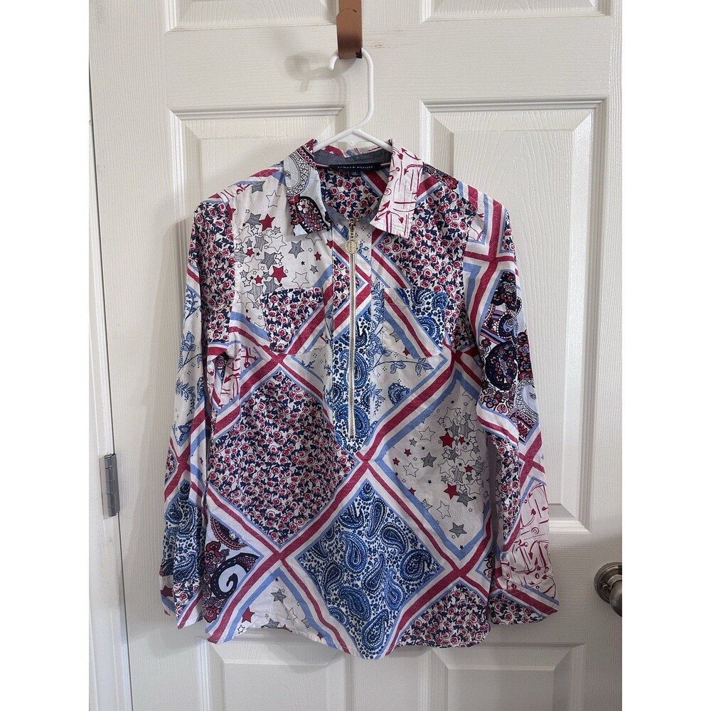 Natural Fiber 100%cotton Women’s S Half Zip Patriotic Themed Summer Weight